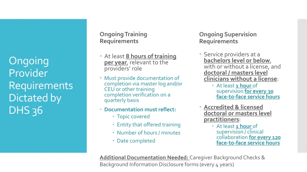 ongoing training requirements