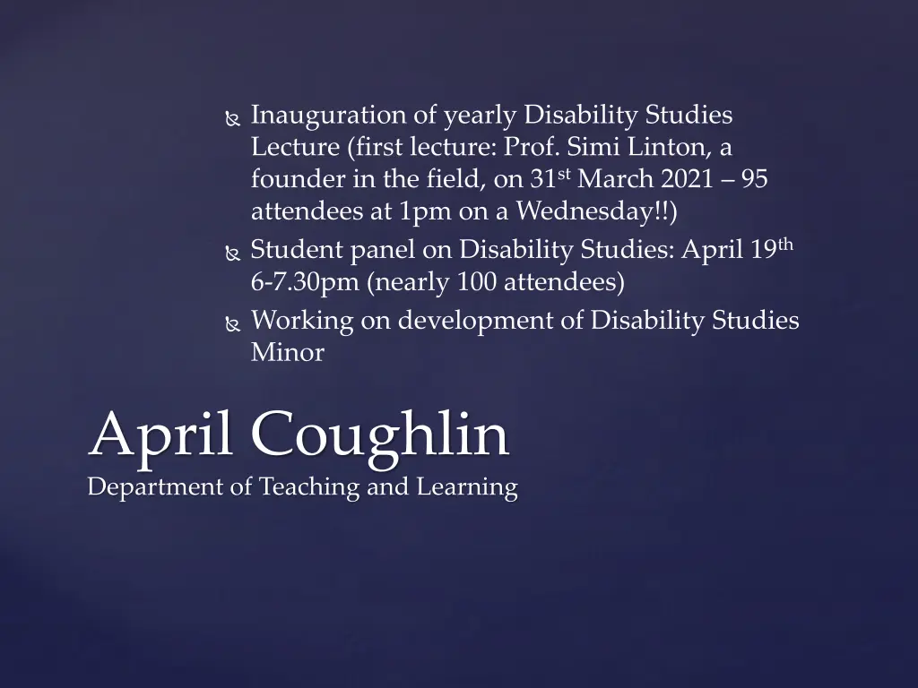 inauguration of yearly disability studies lecture