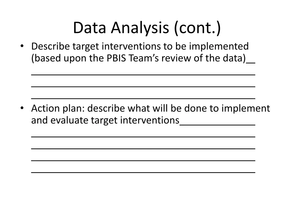 data analysis cont describe target interventions