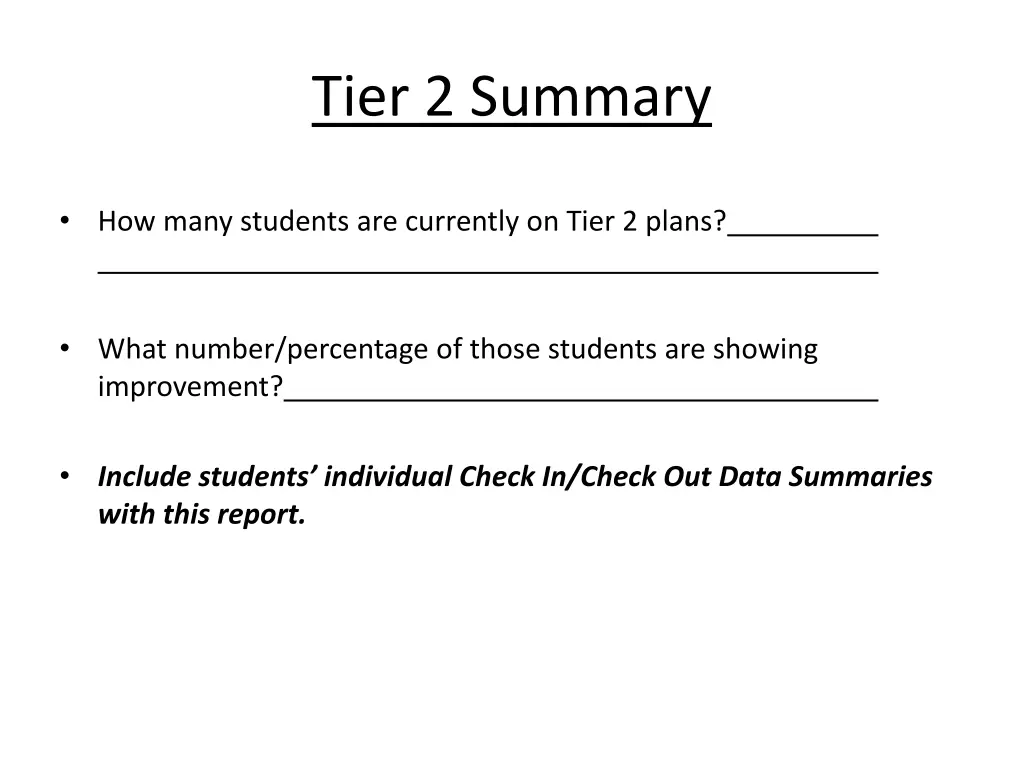 tier 2 summary