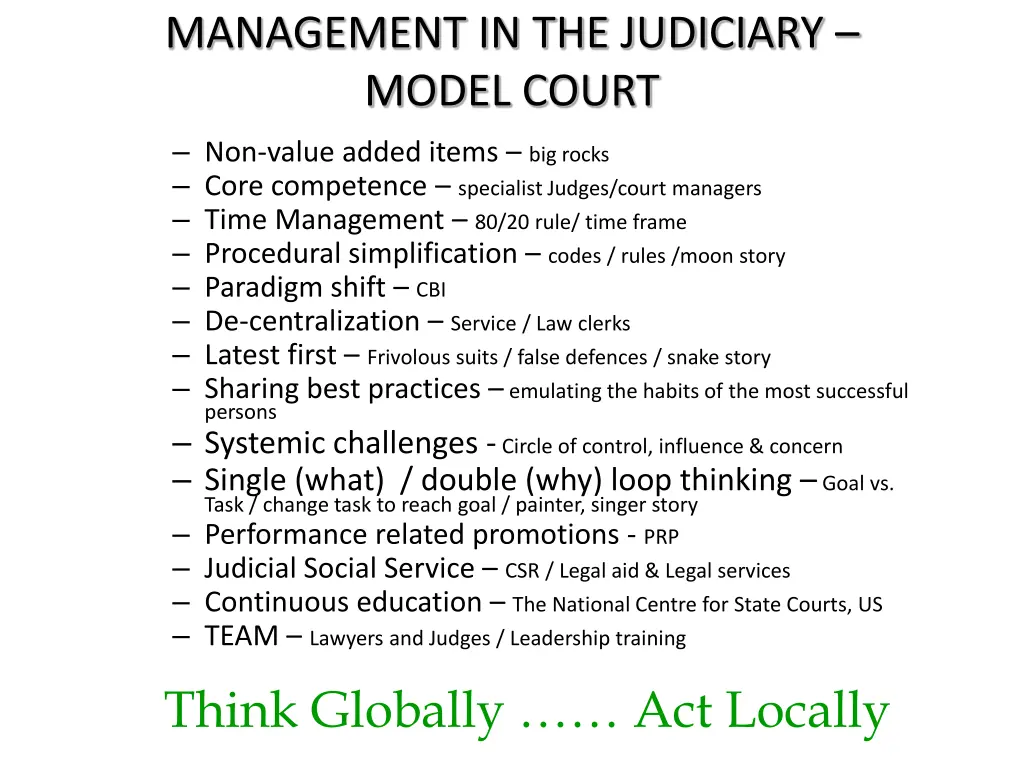 management in the judiciary model court