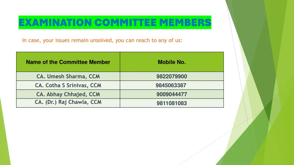 examination committee members