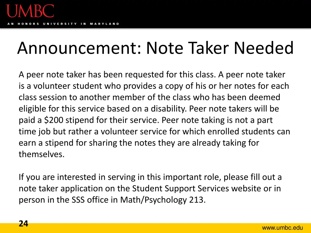 announcement note taker needed