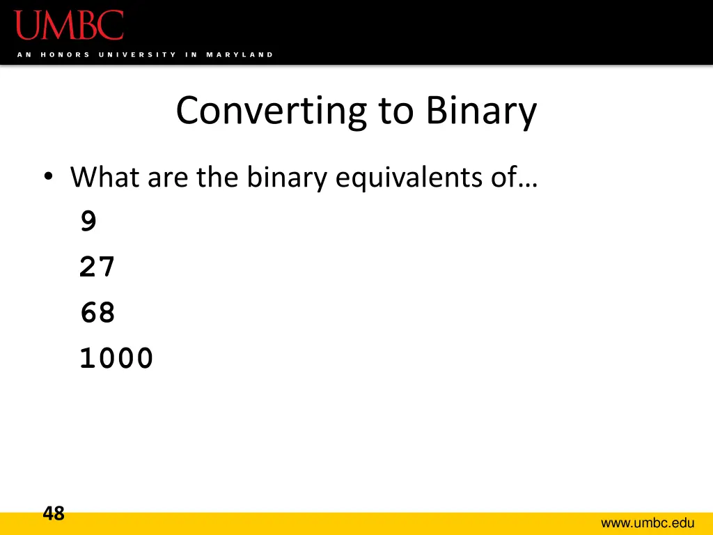 converting to binary