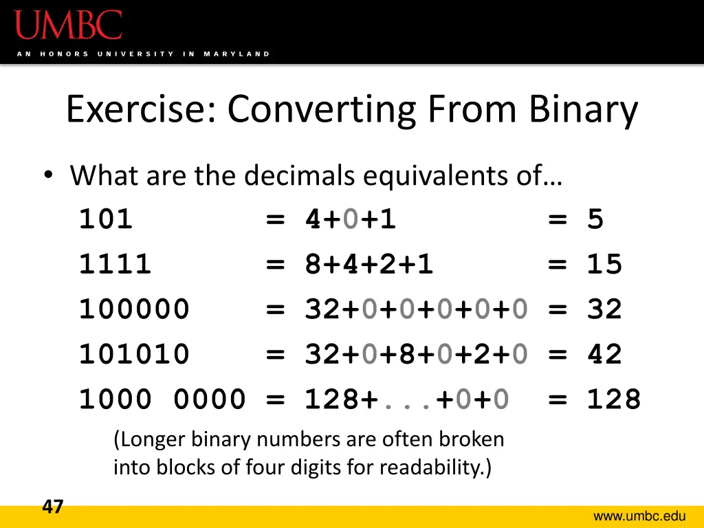 exercise converting from binary 1
