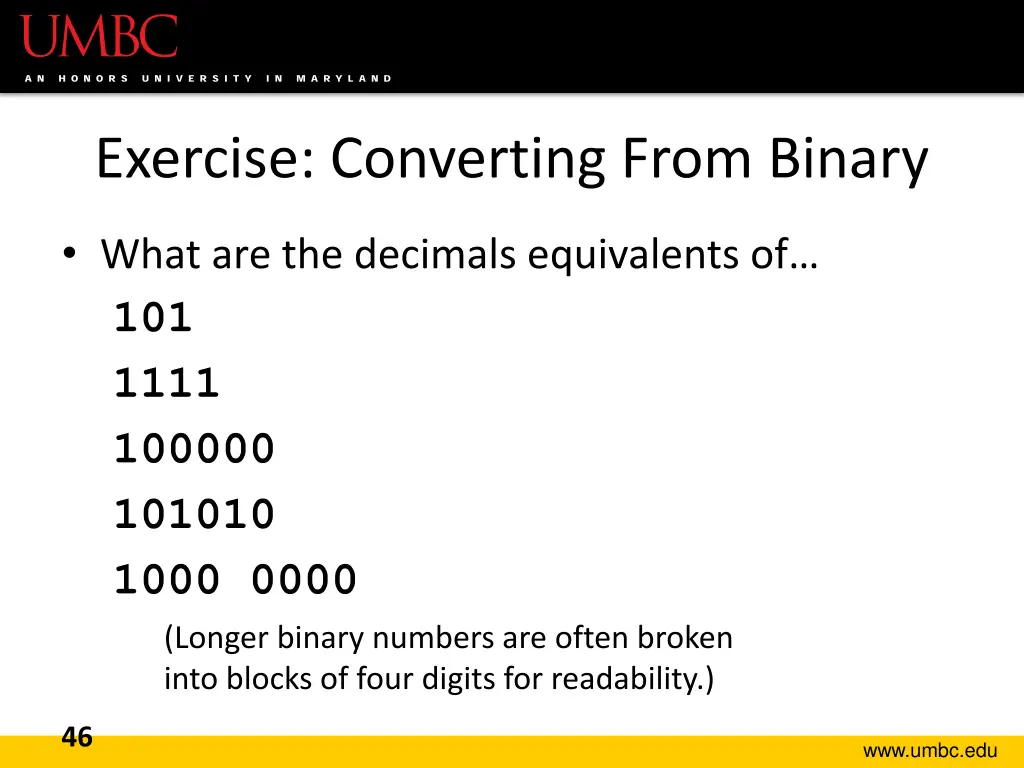 exercise converting from binary