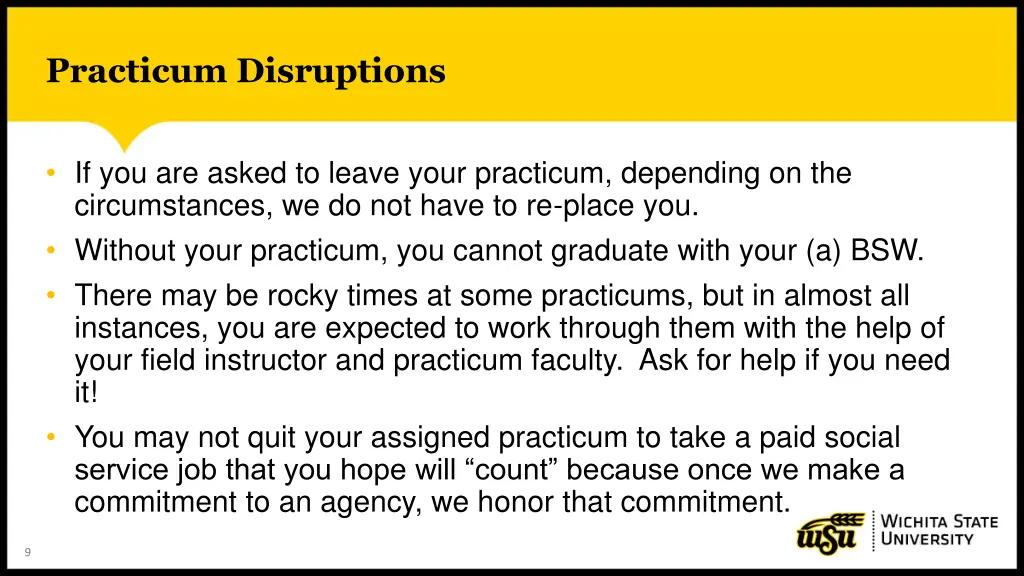 practicum disruptions