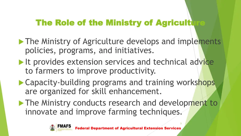 the role of the ministry of agriculture the role