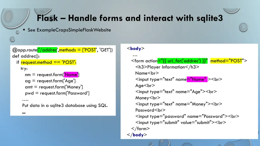 flask handle forms and interact with sqlite3