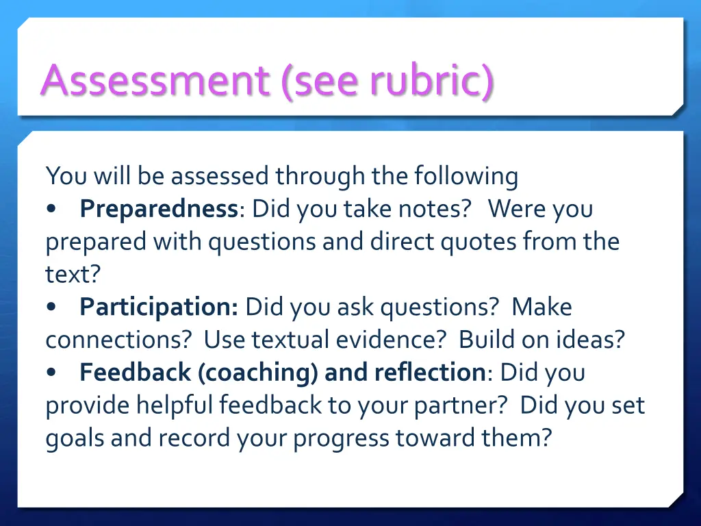 assessment see rubric