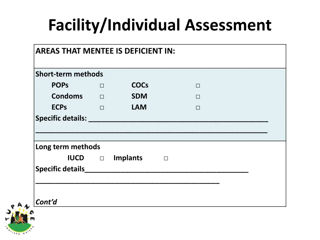 facility individual assessment