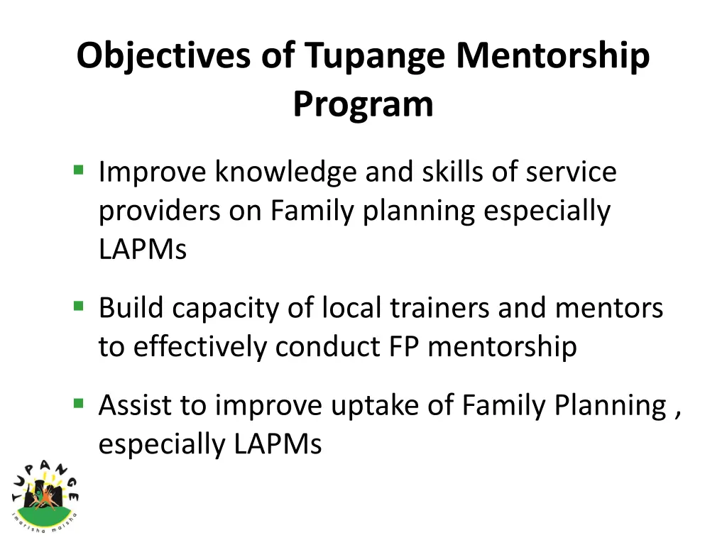 objectives of tupange mentorship program