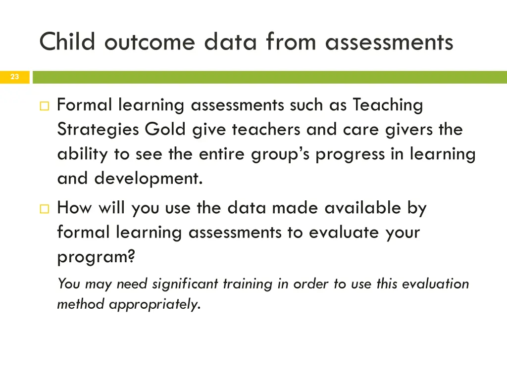 child outcome data from assessments
