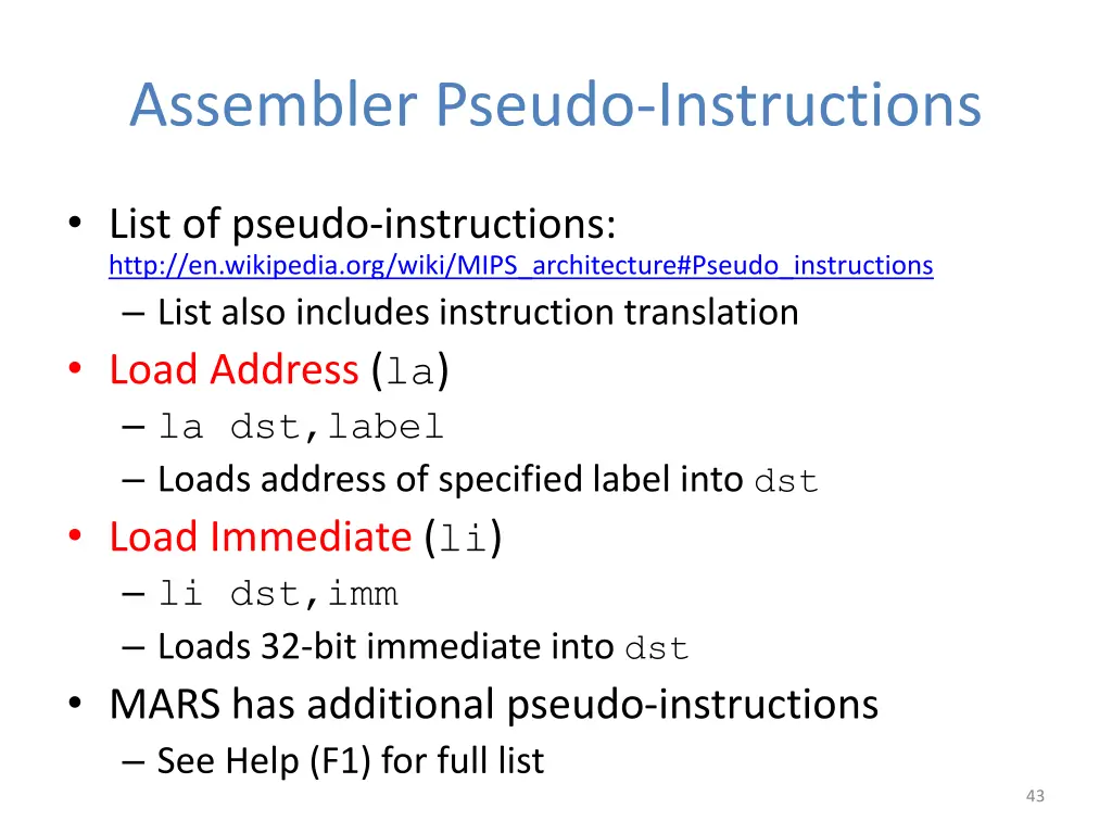 assembler pseudo instructions 1