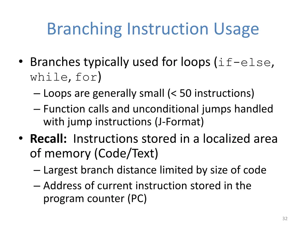 branching instruction usage