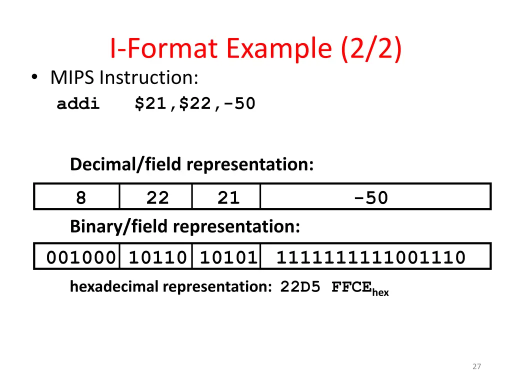 i format example 2 2 mips instruction addi