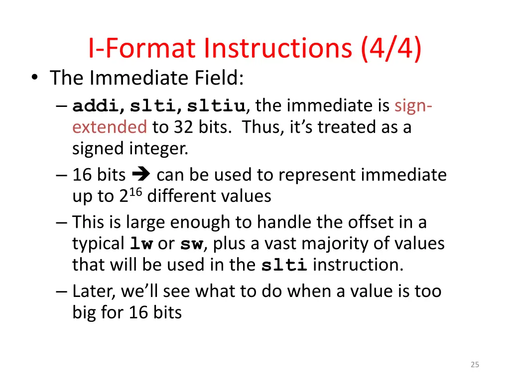 i format instructions 4 4 the immediate field