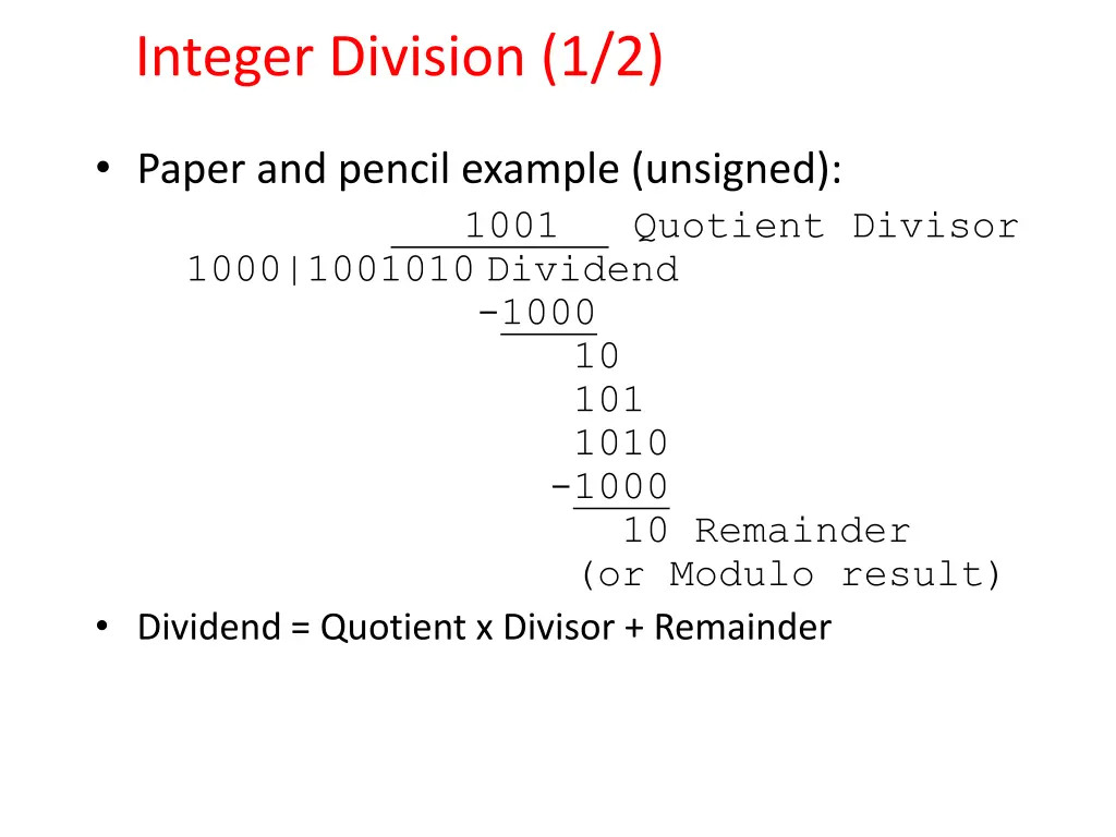 integer division 1 2