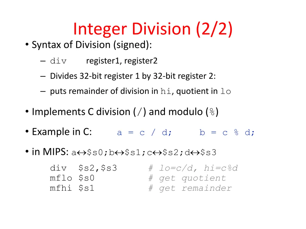 integer division 2 2