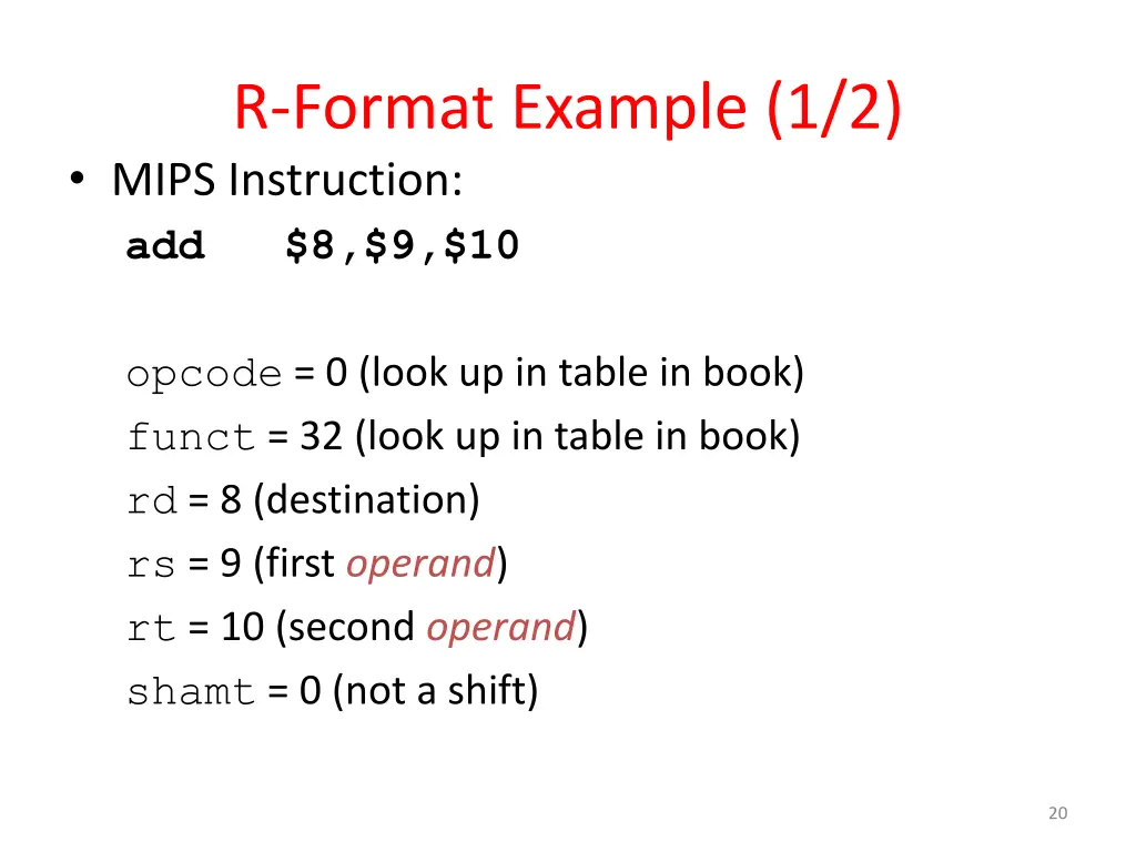r format example 1 2 mips instruction add 8 9 10