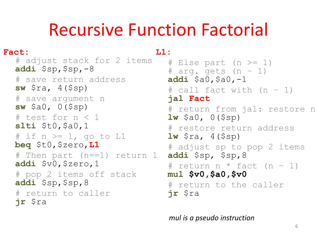 recursive function factorial