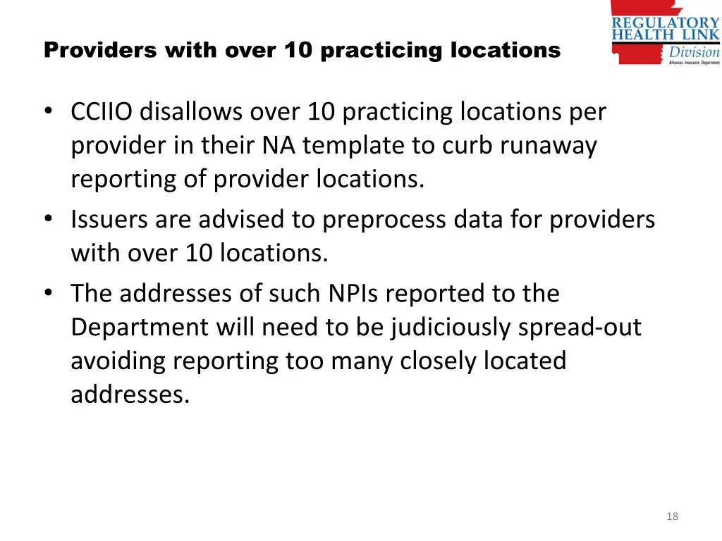 providers with over 10 practicing locations