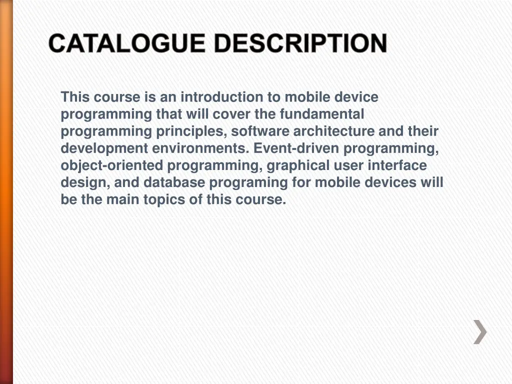 catalogue description
