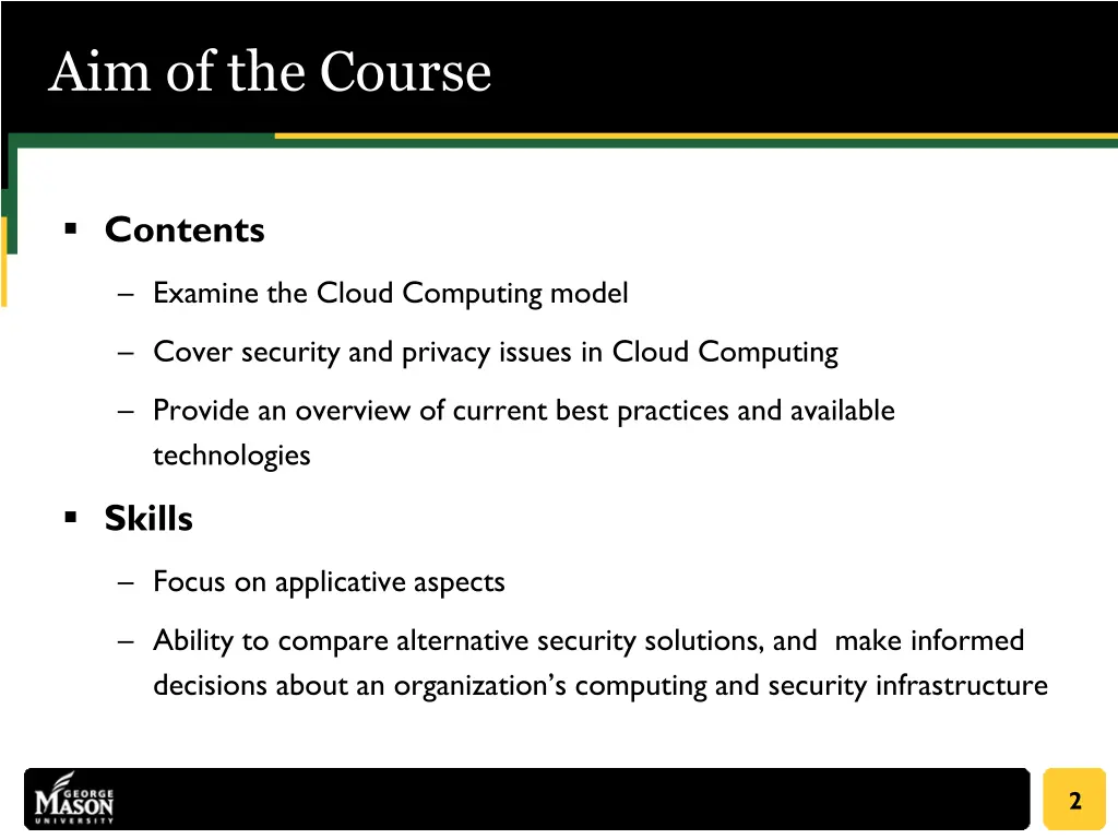 aim of the course