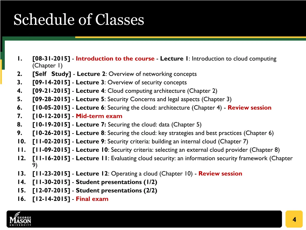 schedule of classes