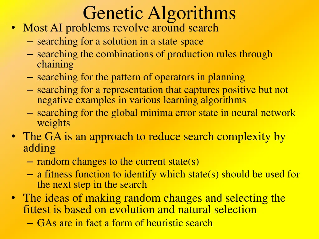 genetic algorithms most ai problems revolve