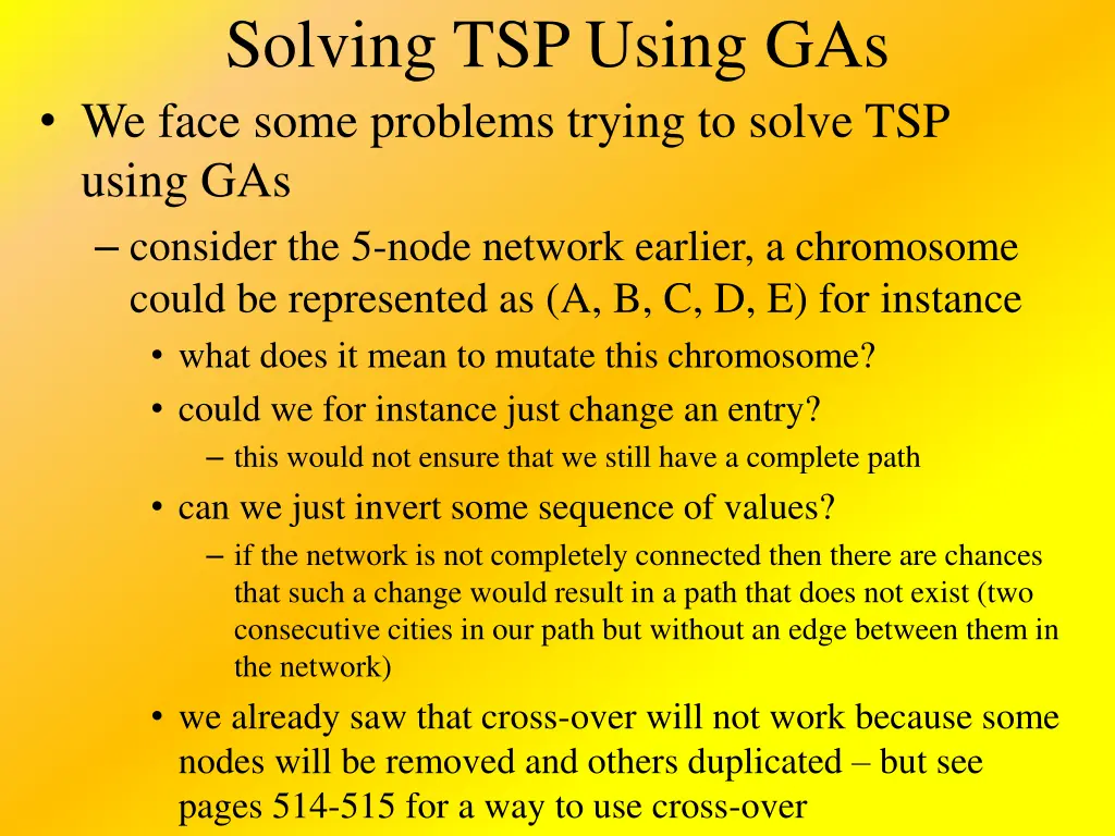 solving tsp using gas we face some problems