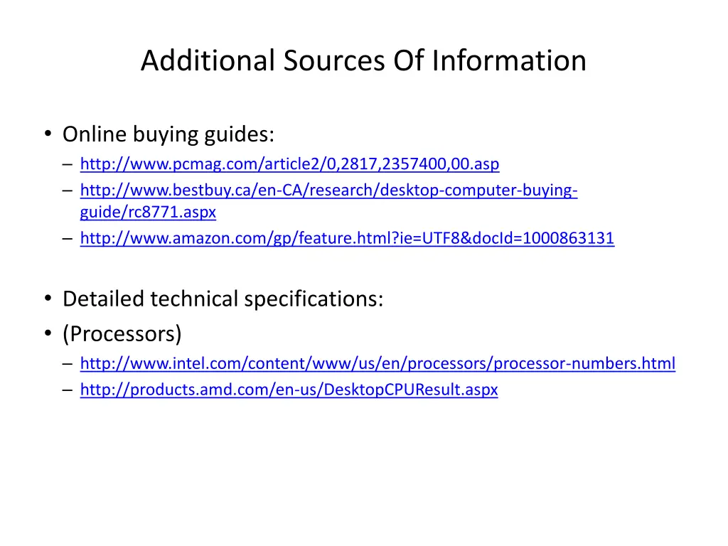 additional sources of information
