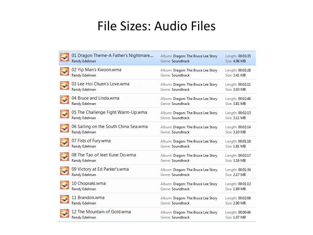 file sizes audio files