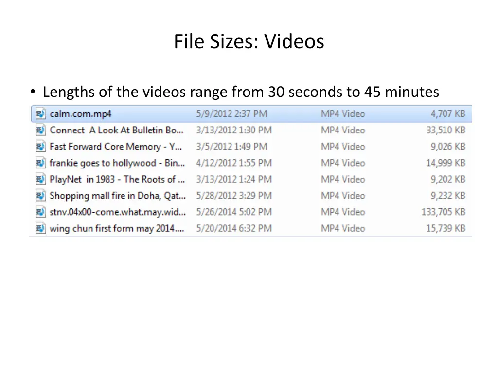 file sizes videos