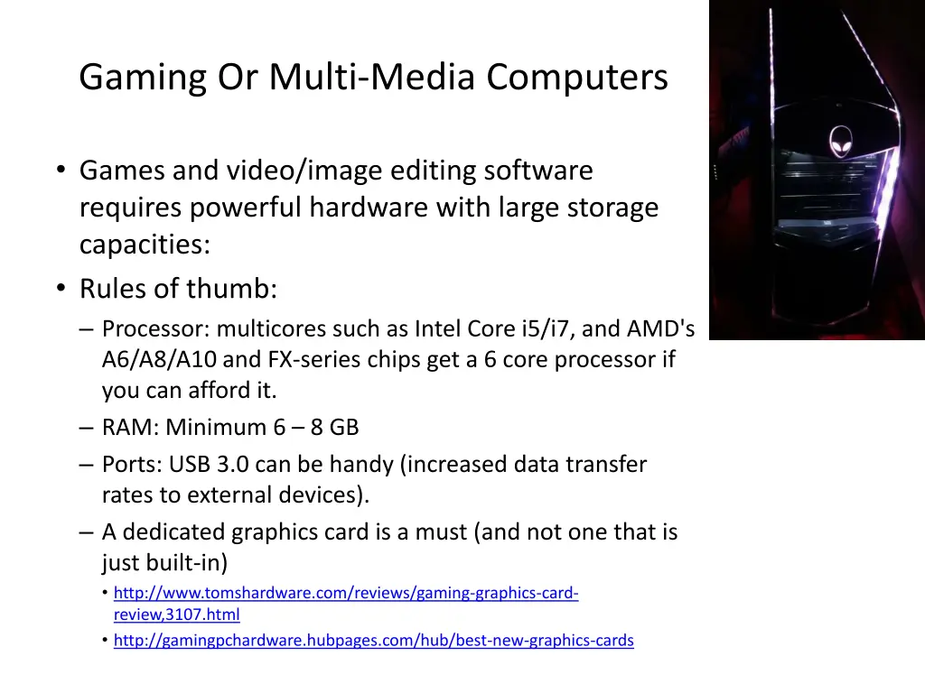 gaming or multi media computers