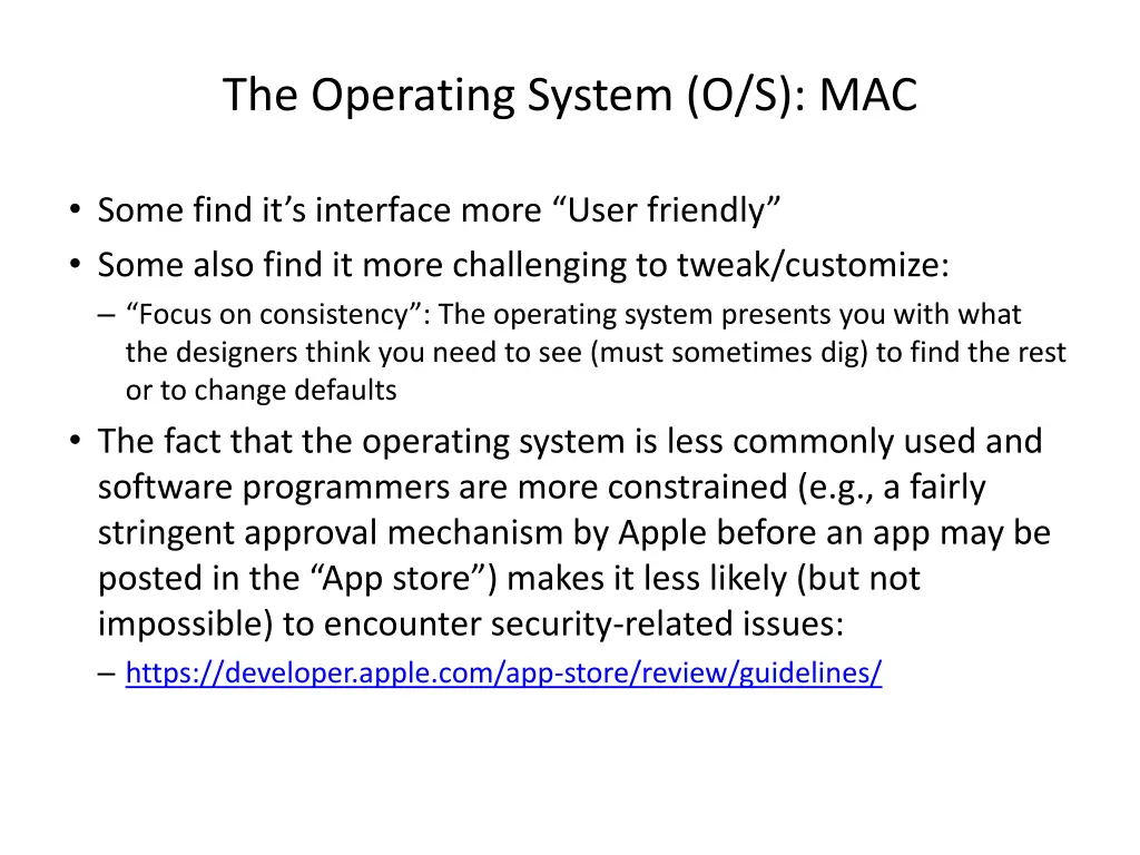 the operating system o s mac