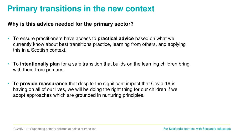 primary transitions in the new context