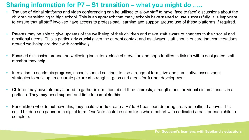 sharing information for p7 s1 transition what