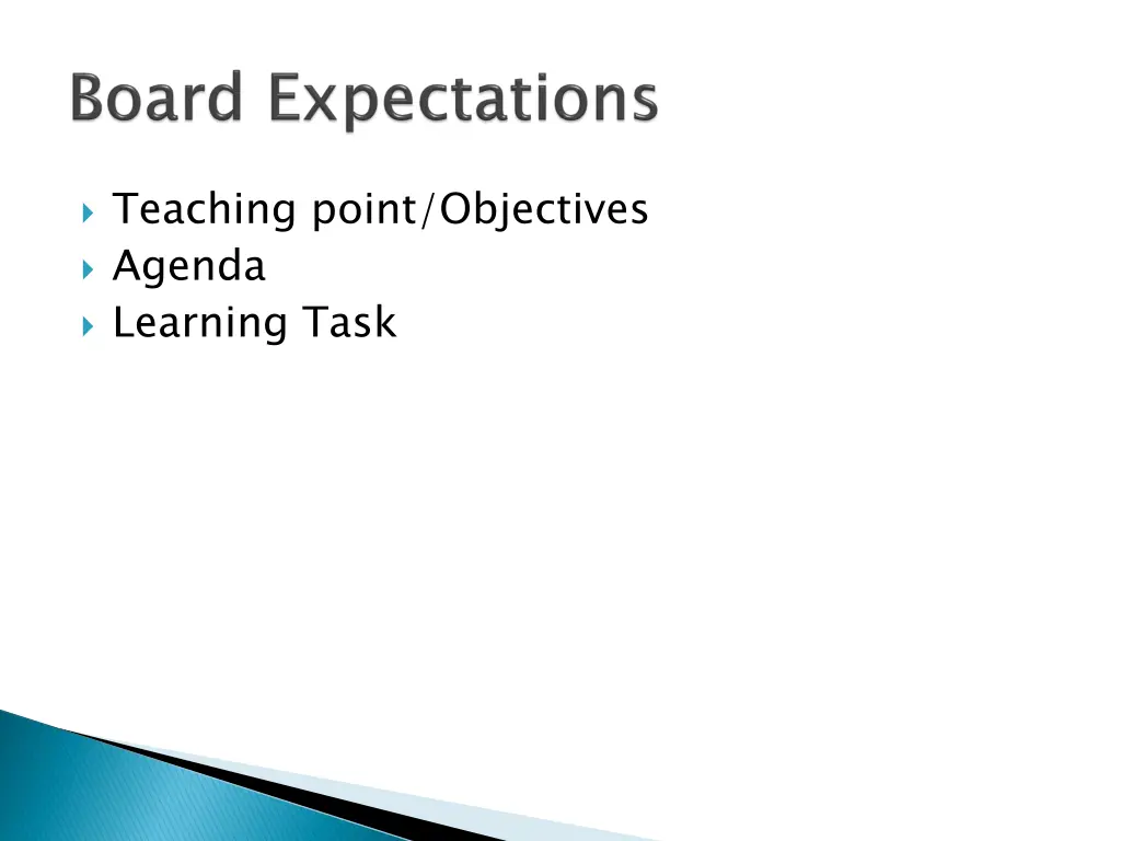 teaching point objectives agenda learning task
