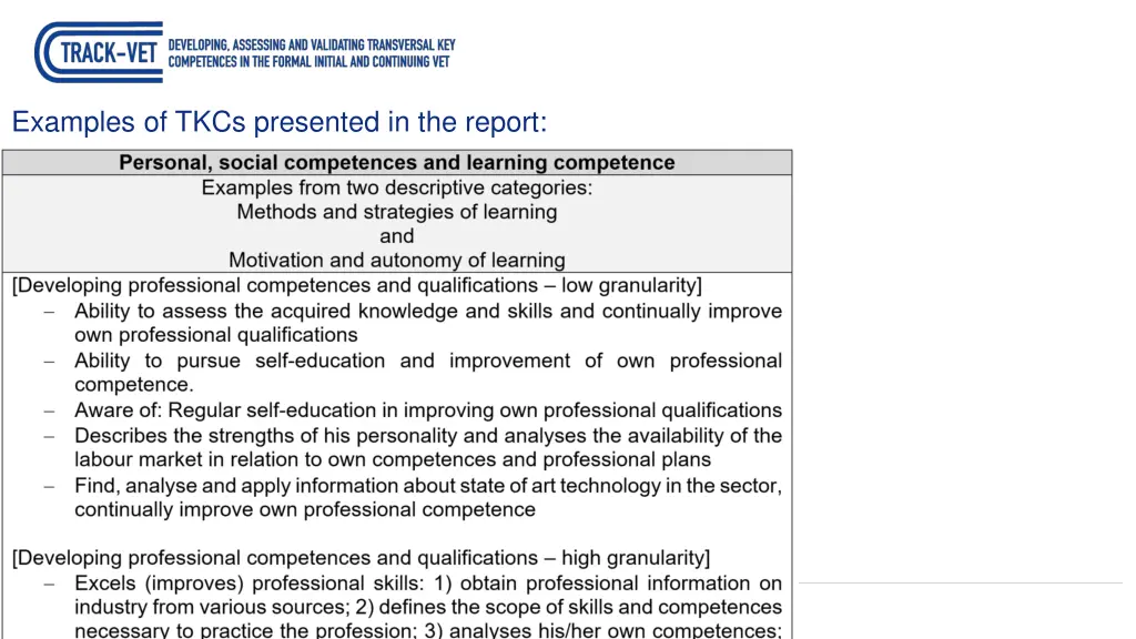 examples of tkcs presented in the report