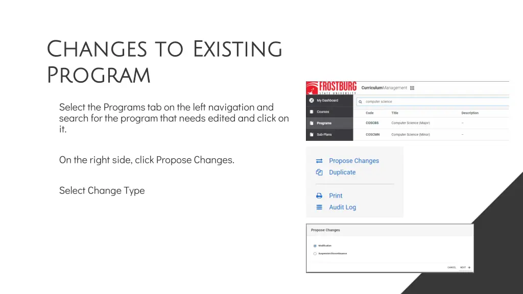changes to existing changes to existing program