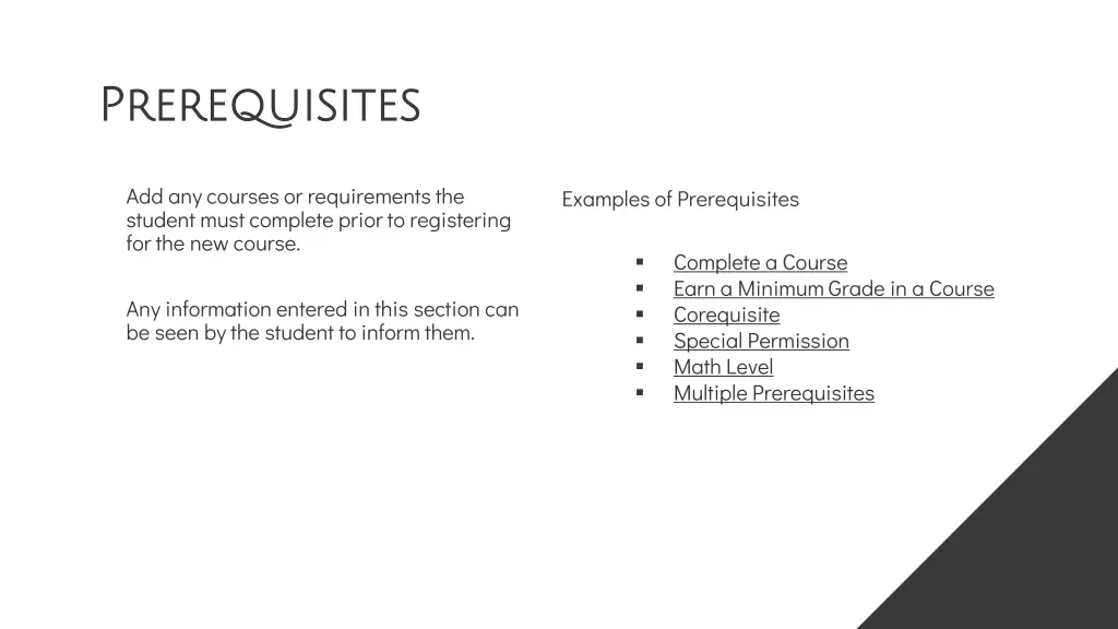 prerequisites prerequisites