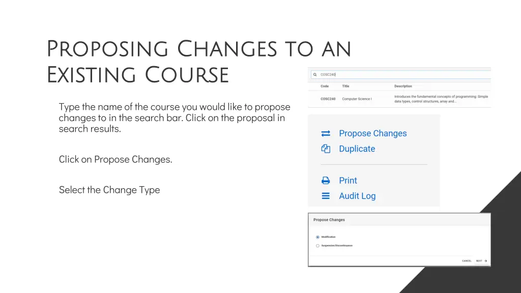 proposing changes to an proposing changes