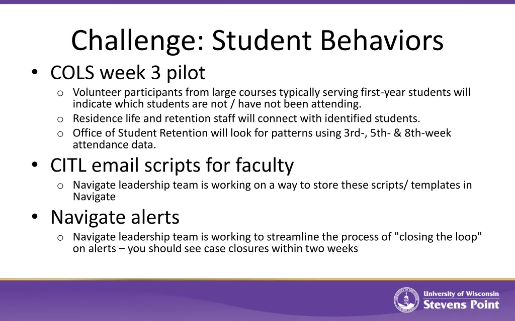 challenge student behaviors cols week 3 pilot