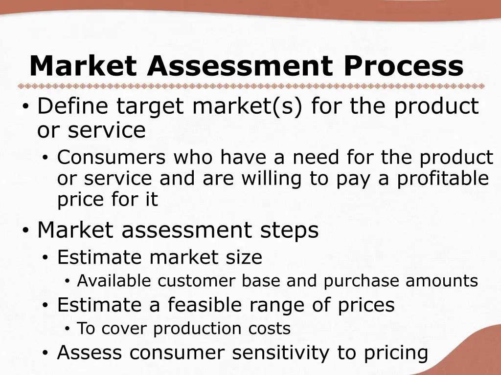 market assessment process define target market