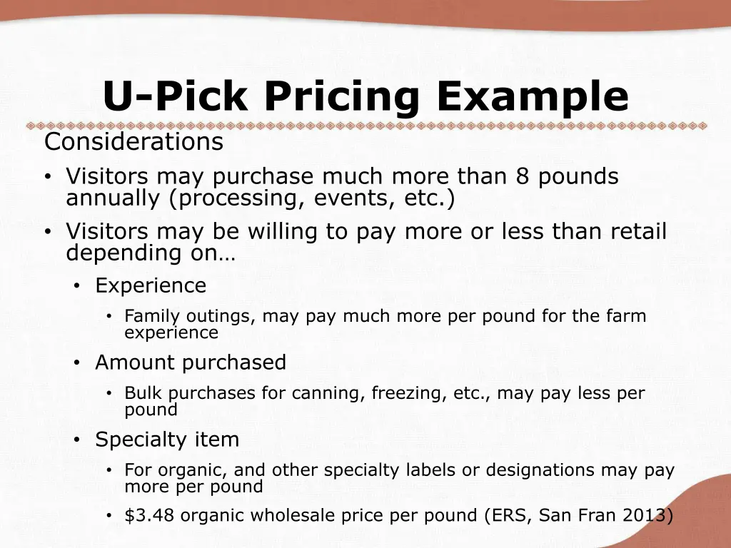 u pick pricing example considerations visitors