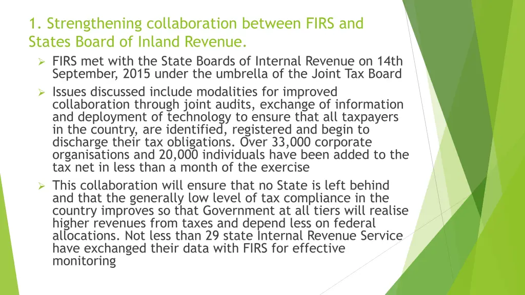 1 strengthening collaboration between firs