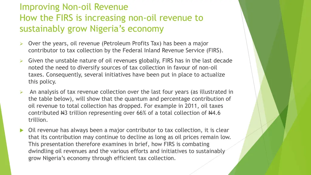 improving non oil revenue how the firs