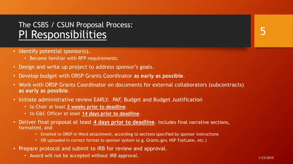 the csbs csun proposal process pi responsibilities