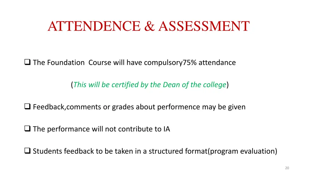attendence assessment